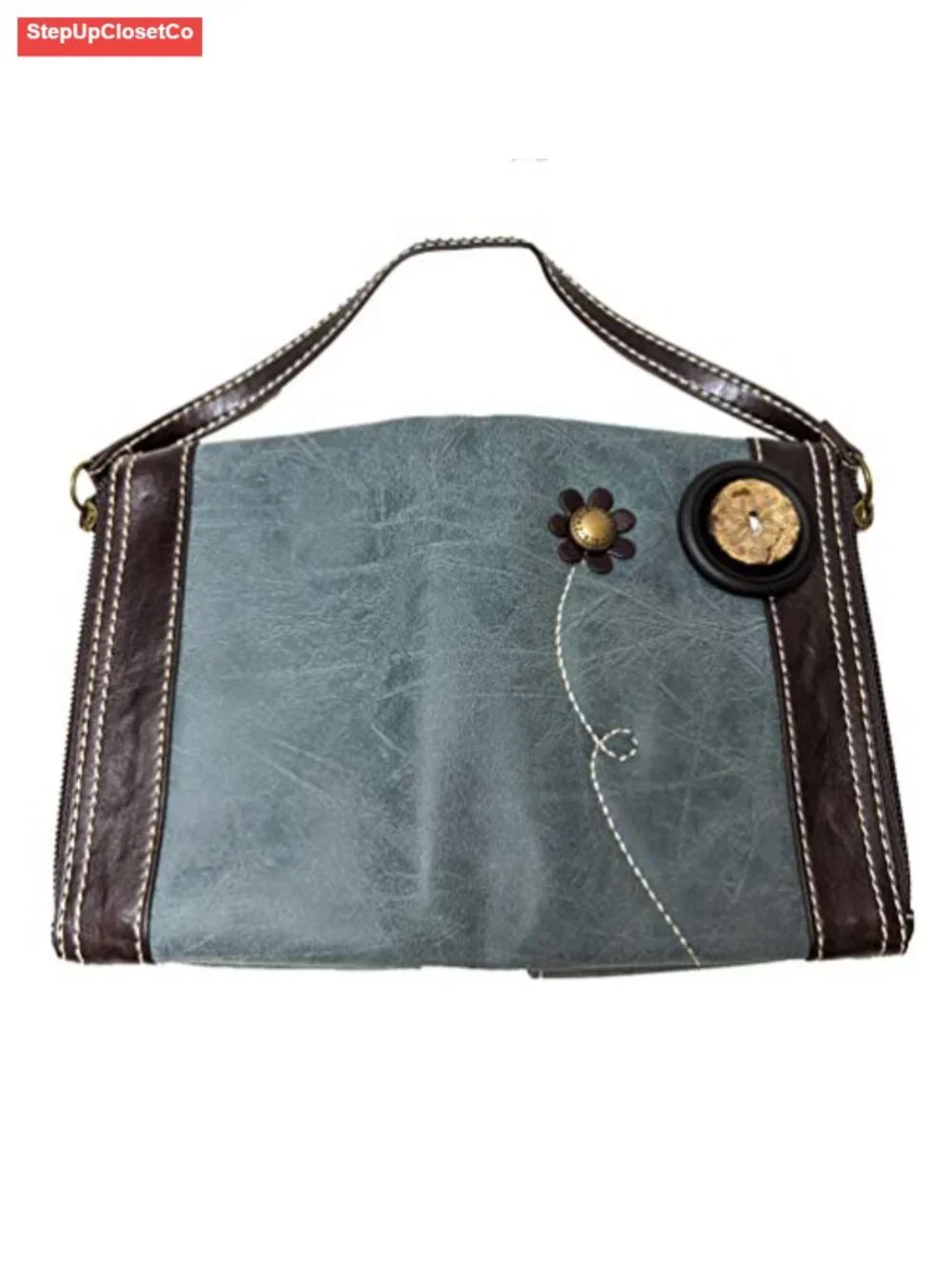 Double Zip Faux Leather Wristlet Wallet with Floral Applique